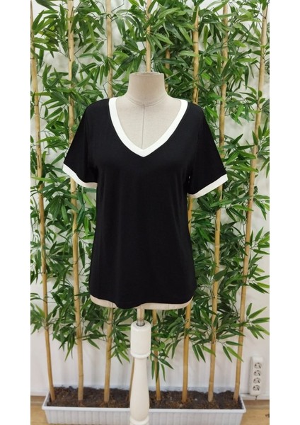 Kadın Kısa Kollu V Yakalı Viskon Bluz