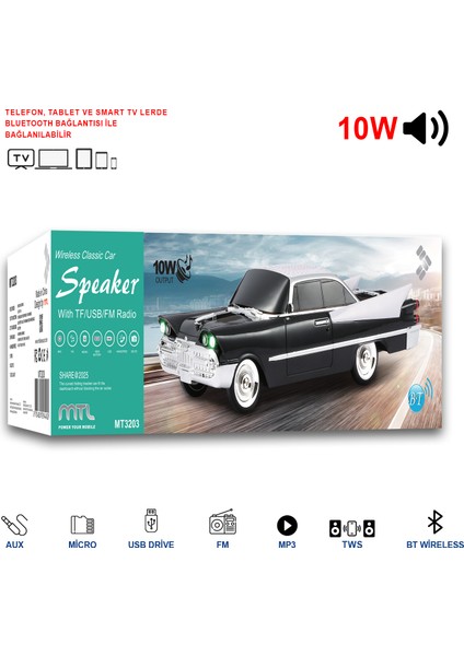 Klasik Görünümlü Nostaljik Retro Araba Bluetooth Hoparlör Fm Radyolu Taşınabilir Speaker indirimleri