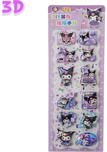Kuromi 3D Sulu Sticker – Parıltılı Mavi Sticker