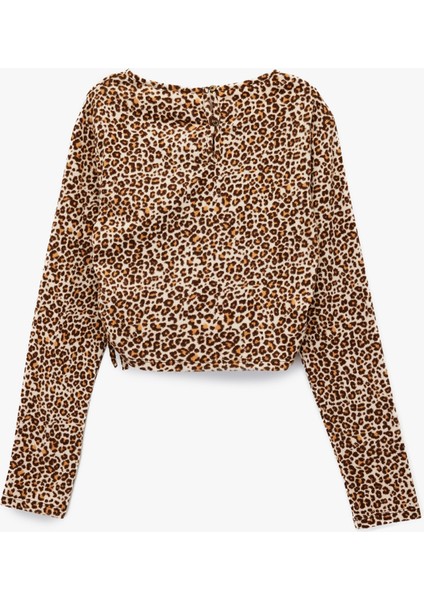 Leopar Desenli Uzun Kollu Bisiklet Yaka Crop Bluz fiyatları