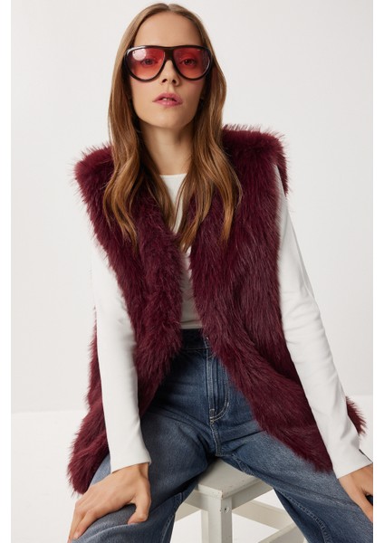 Suni Kürk Yelek LFG0170 Bordo
