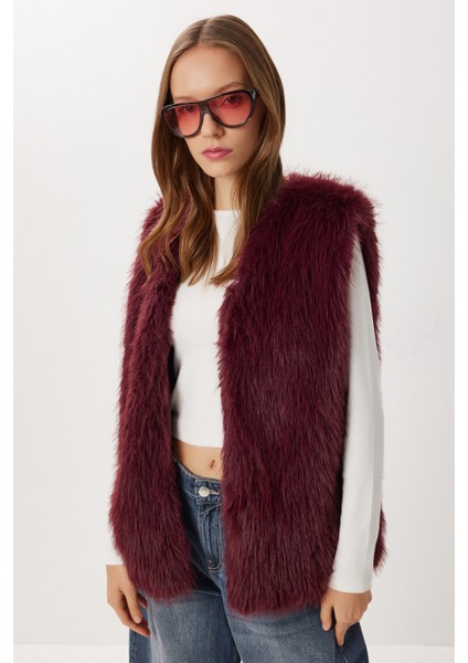 Suni Kürk Yelek LFG0170 Bordo fırsatları