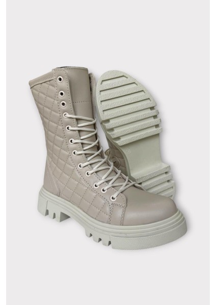 Kışlık Yandan Fermuarlı Uzun Kadın Bot Bej indirimleri