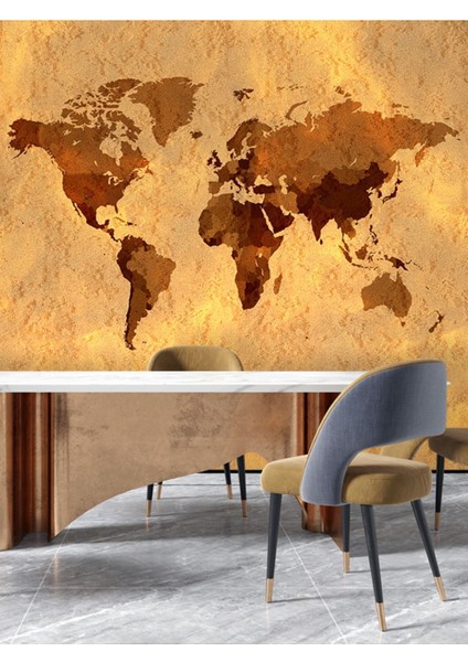 Vintage Harita Desenli Isı ve Ses Yalıtımlı Sağlıklı Tekstil Duvar Kağıdı