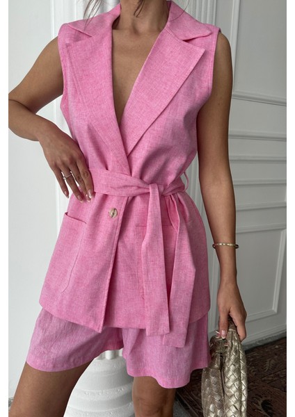 Keten Yelek - Şort Takım - Pembe modelleri