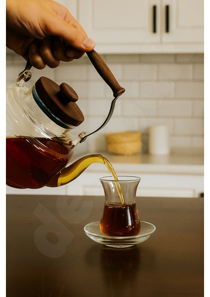 Akasya Kapaklı ve Üstten Saplı Yuvarlak Cam Demlik - Isıya Dayanıklı - Cam Demlikli - 3 Parça modelleri