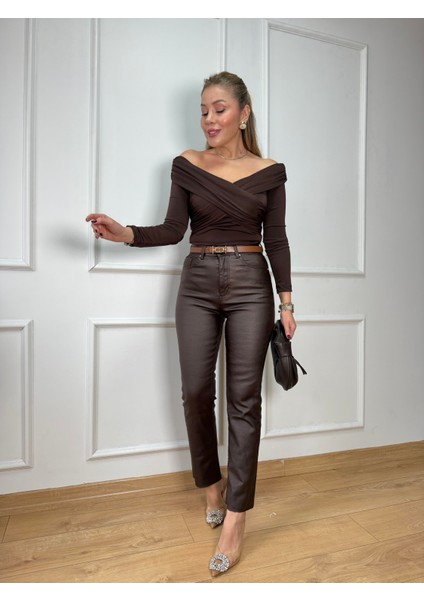 Kahve Çapraz Yakalı Bluz modelleri