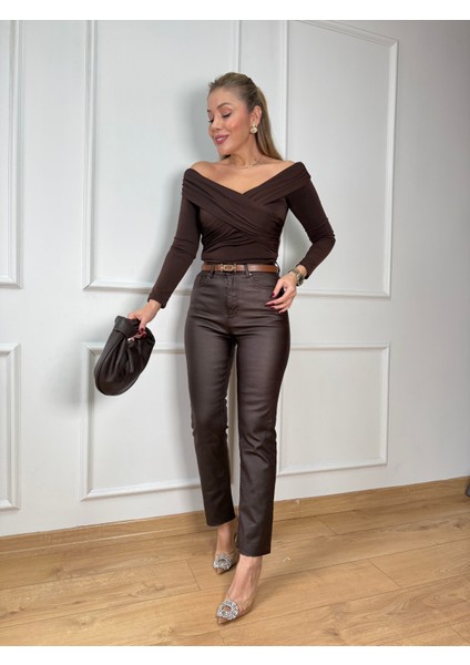 Kahve Çapraz Yakalı Bluz indirimleri