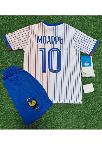Fransa Euro 2024 Kylian Mbappe Çocuk Forması 4'lü Set (White))