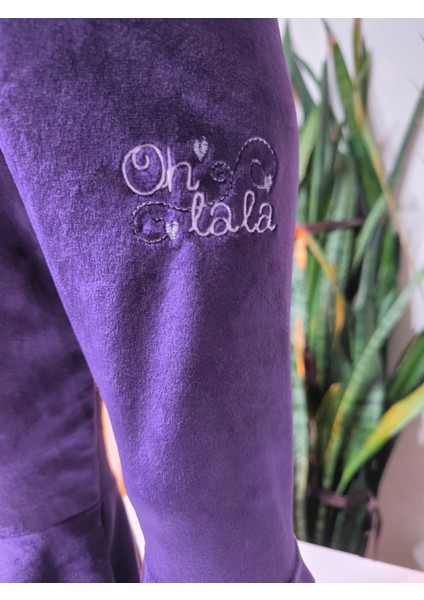 Kız Çocuk Fransız Kadife Geniş Dökümlü Ispanyol Paça Tayt Ohlala Mor indirimleri