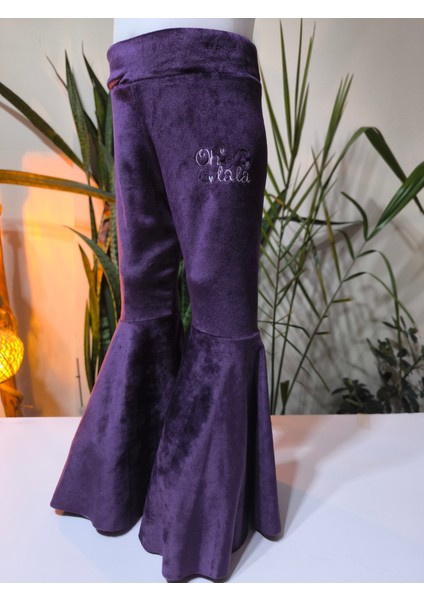 Kız Çocuk Fransız Kadife Geniş Dökümlü Ispanyol Paça Tayt Ohlala Mor