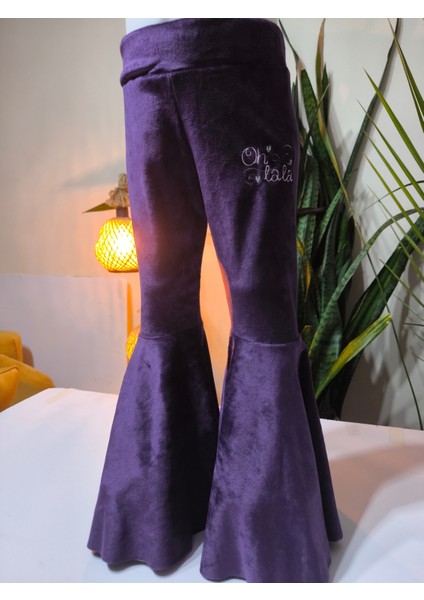Kız Çocuk Fransız Kadife Geniş Dökümlü Ispanyol Paça Tayt Ohlala Mor