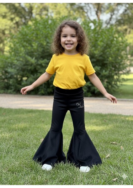 Kız Çocuk Fransız Kadife Geniş Dökümlü Ispanyol Paça Tayt Ohlala Siyah fiyatları