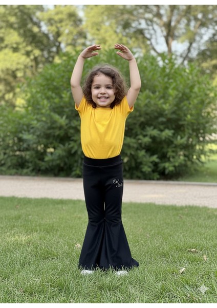 Kız Çocuk Fransız Kadife Geniş Dökümlü Ispanyol Paça Tayt Ohlala Siyah modelleri