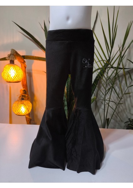 Kız Çocuk Fransız Kadife Geniş Dökümlü Ispanyol Paça Tayt Ohlala Siyah