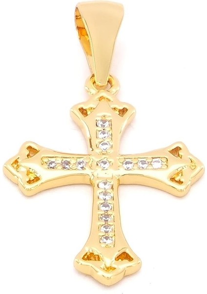 Altın Kaplama Zirkon Taşlı Haç Model Kolye Ucu TGR-714