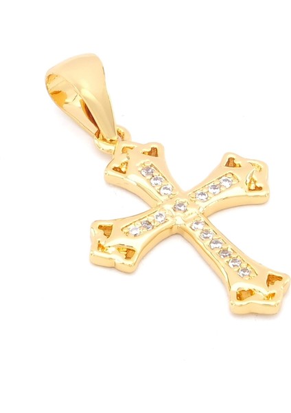 Altın Kaplama Zirkon Taşlı Haç Model Kolye Ucu TGR-714 fiyatları