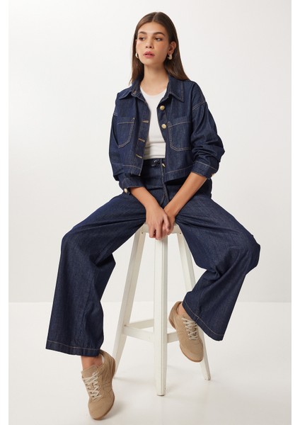 Gold Düğmeli Denim Ceket Pantolon Takım LRI0014 Koyu Mavi fiyatları