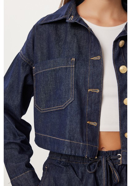 Gold Düğmeli Denim Ceket Pantolon Takım LRI0014 Koyu Mavi modelleri