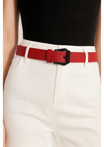 Kadın Dokulu Siyah Tokalı Deri Görünümlü Kemer fiyatları