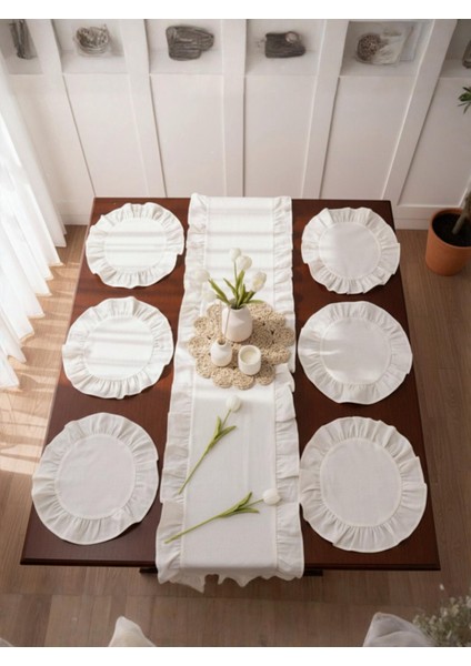 Fırfırlı Keten 1 Runner 6 Amerikan Servisi Supla Seti - 7 Parça Çeyiz Seti fiyatları