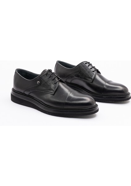 Yt Siyah Bağcıklı Deri Maskaratlı Klasik Erkek Ayakkabı