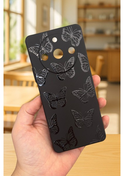Realme 11 Pro Uyumlu Siyah Kelebek Desenli Silikon Darbe Emici Klasik Korumalı Rubber Kılıf