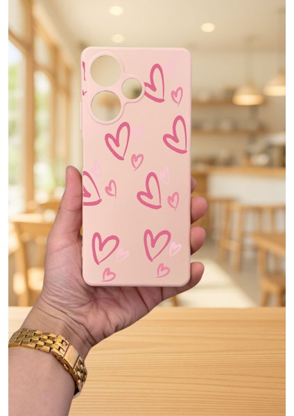 Infinix Hot 30 - Pembe Kalp Desenli Silikon Darbe Emici Klasik Korumalı Rubber Kılıf fiyatları