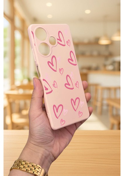 Infinix Hot 30 - Pembe Kalp Desenli Silikon Darbe Emici Klasik Korumalı Rubber Kılıf modelleri