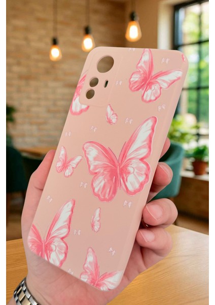 Redmi Note 12S - Pembe Kelebek Desenli Silikon Darbe Emici Klasik Korumalı Rubber Kılıf modelleri