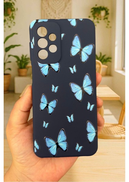 Samsung Galaxy A53 Uyumlu Mavi Kelebek Desenli Silikon Darbe Emici Klasik Korumalı Rubber Kılıf fiyatları