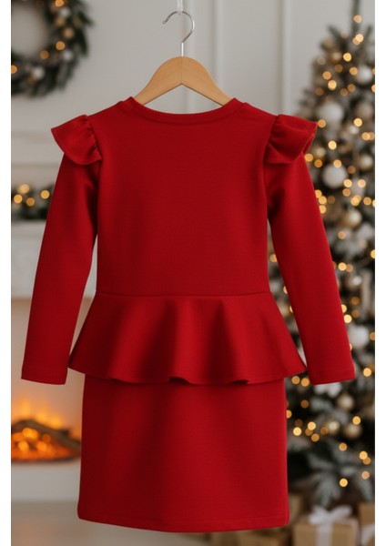 Kız Çocuk Diana Kırmızı Volan Etekli Fırfır Detaylı Uzun Kollu Elbise indirimleri