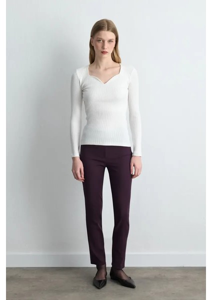 Kalp Yaka Pamuk Bluz - Ekru