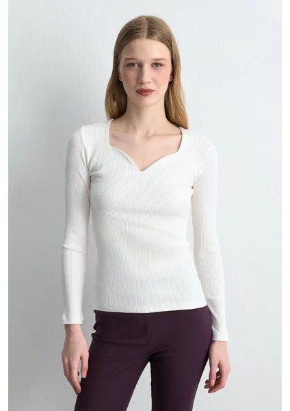 Kalp Yaka Pamuk Bluz - Ekru fiyatları