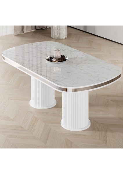 Galya Serisi Lak Panel 90X168 Sabit Beyaz Mermer Desen Mutfak Masa Takımı 4 Sandalye fiyatları