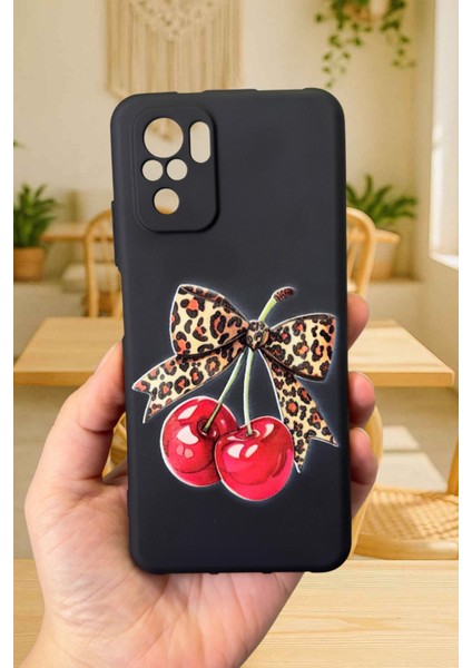 Redmi Note 10/10S Uyumlu Kiraz Leopar Fiyonk Desenli Silikon Darbe Emici Rubber Kılıf fiyatları