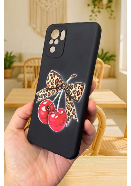 Redmi Note 10/10S Uyumlu Kiraz Leopar Fiyonk Desenli Silikon Darbe Emici Rubber Kılıf modelleri