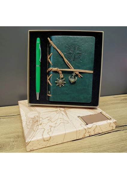 Hediyelik Defter Kalem Kutulu Set Yeşil