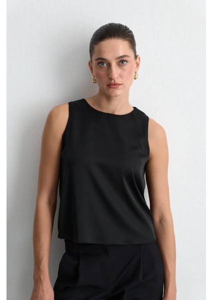 Kalın Askılı Saten Atlet Bluz - Siyah fiyatları