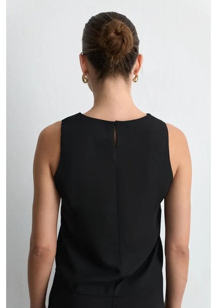 Kalın Askılı Saten Atlet Bluz - Siyah fırsatları