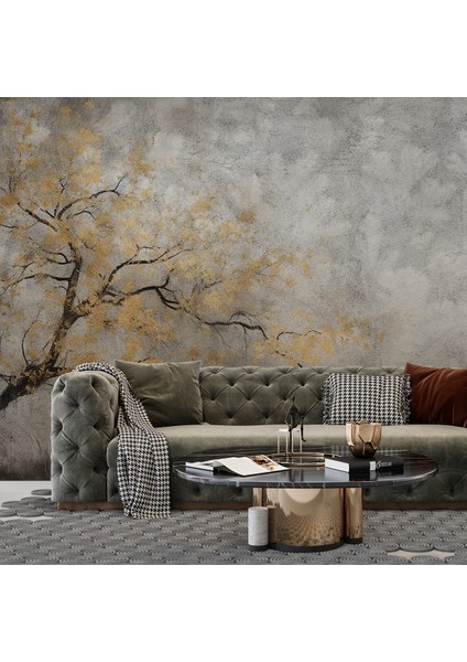 Sonbahar Temalı Ağaç Desenli Duvar Kağıdı -Isı ve Ses Yalıtımı Yırtılmaz fiyatları