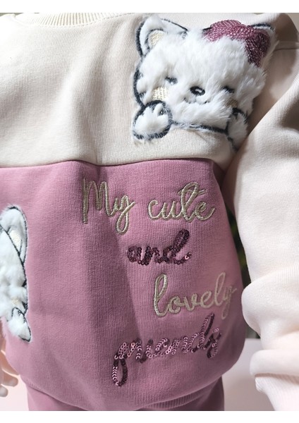 Kız Çocuk Peluş Detaylı Kabartmalı Kalın Takım Cepli %100 Pamuk fırsatları