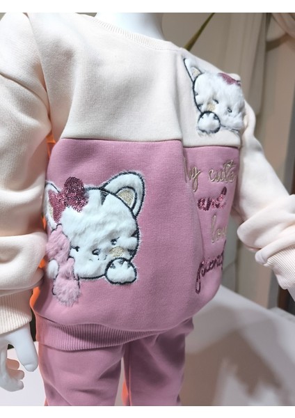 Kız Çocuk Peluş Detaylı Kabartmalı Kalın Takım Cepli %100 Pamuk indirimleri