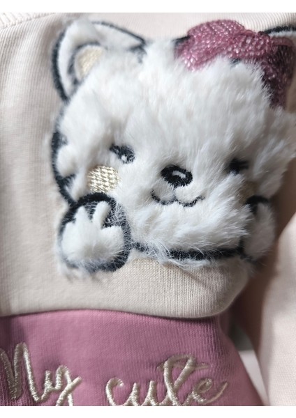 Kız Çocuk Peluş Detaylı Kabartmalı Kalın Takım Cepli %100 Pamuk