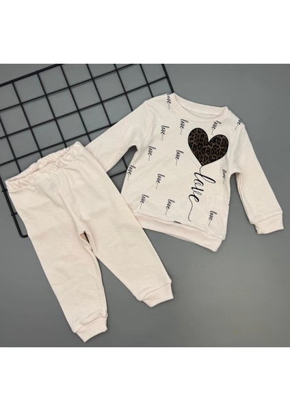 Kız Çocuk Leopar Desenli Kalp Baskılı Alt Üst Ikili Gündelik Takım 1-4 Yaş fiyatları