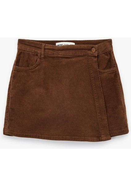 Cep Detaylı Düğmeli Kadife Mini Şort Etek modelleri
