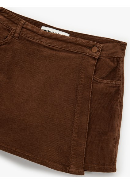 Cep Detaylı Düğmeli Kadife Mini Şort Etek indirimleri