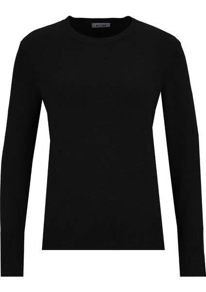 Bisiklet Yaka Basic Düz Siyah Kazak Kadın M5WL-KZK1077