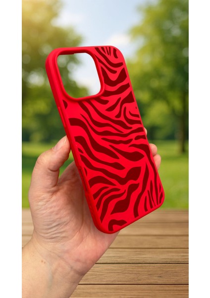 iPhone 16 Pro Max - Kırmızı Zebra Desenli Silikon Darbe Emici Klasik Korumalı Rubber Kılıf modelleri