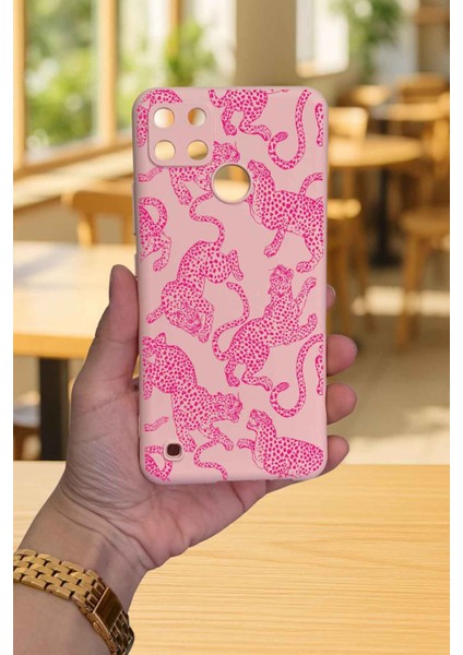 Realme C21Y ve C25Y -Pembe Leopar Desenli Silikon Darbe Emici Klasik Korumalı Rubber Kılıf fiyatları